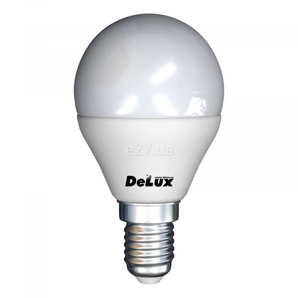 Лампа світлодіодна Delux 90002758 потужністю 5W. Типорозмір — P45 з цоколем E14, температура кольору — 2700K