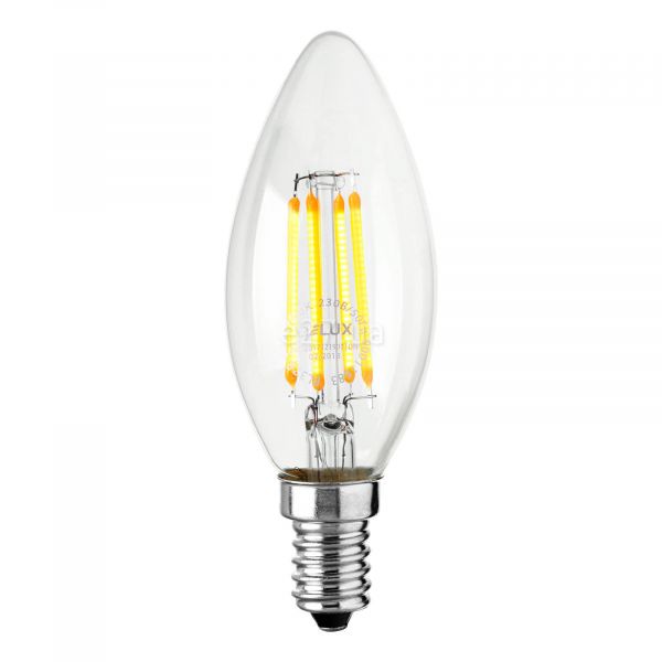 Лампа світлодіодна Delux 90011683 потужністю 6W з серії Filament. Типорозмір — BL37B з цоколем E14, температура кольору — 2700K