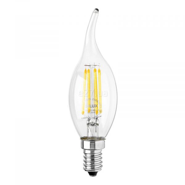 Лампа світлодіодна Delux 90011686 потужністю 4W з серії Filament. Типорозмір — BL37B з цоколем E14, температура кольору — 4000K