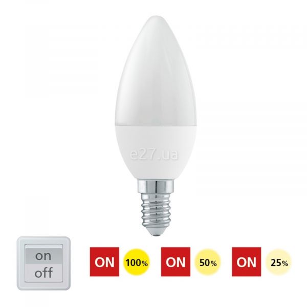 Лампа світлодіодна Eglo 11581 потужністю 6W. Типорозмір — C37 з цоколем E14, температура кольору — 3000K