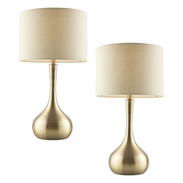 Настольная лампа Endon 100384 Piccadilly - Twin Pack Touch table, Soft brass plate & taupe fabric
