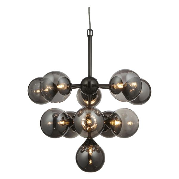 Люстра Endon 101147 Oscar 11lt Pendant, Black chrome plate & smoked mirror glass