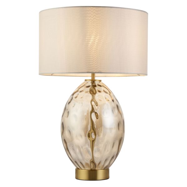 Настольная лампа Endon 101150 Elin Dimple Touch Table, Champagne lustre glass, satin brass plate with vintage white fabric