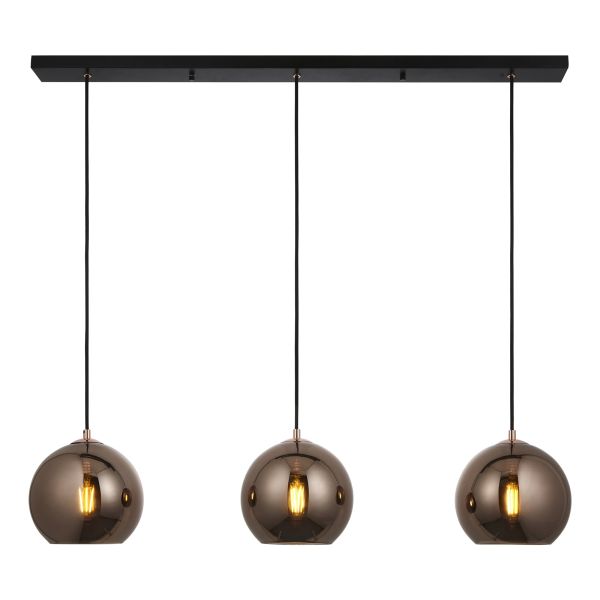 Підвісний світильник Endon 102929 Boli 3lt Linear Pendant, Copper mirrored glass & matt black paint