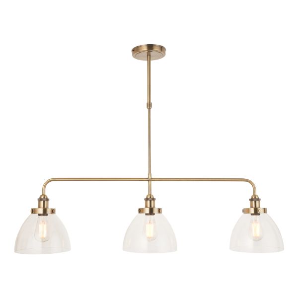 Підвісний світильник Endon 103014 Hansen 3lt Linear Pendant, Antique brass plate & clear glass