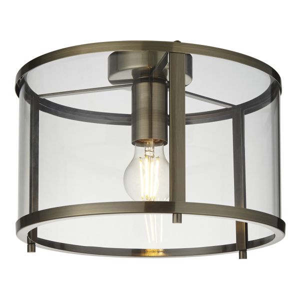 Люстра Endon 103112 Hopton Flush, Antique brass plate & clear glass