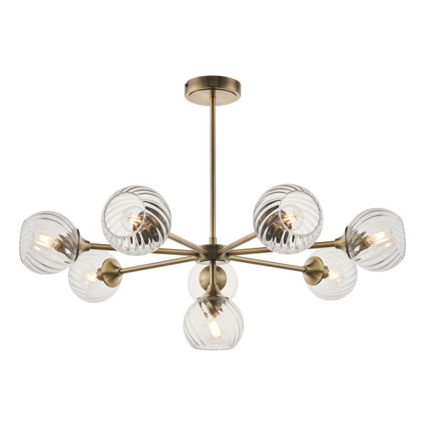 Люстра Endon 103172 Allegra 8lt Pendant, Antique brass plate & clear spiral glass