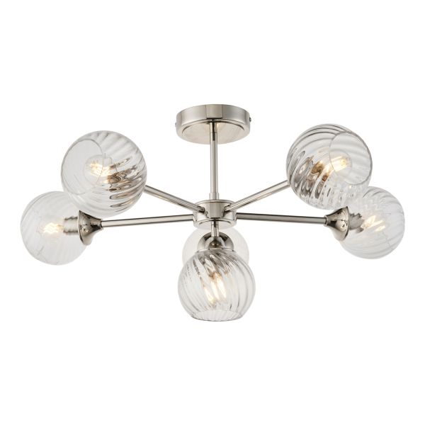 Люстра Endon 104050 Allegra 6lt Semi Flush, Bright nickel plate & clear spiral glass