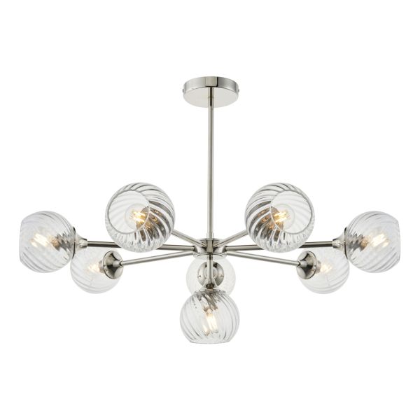 Люстра Endon 104051 Allegra 8lt Pendant, Bright nickel plate & clear spiral glass