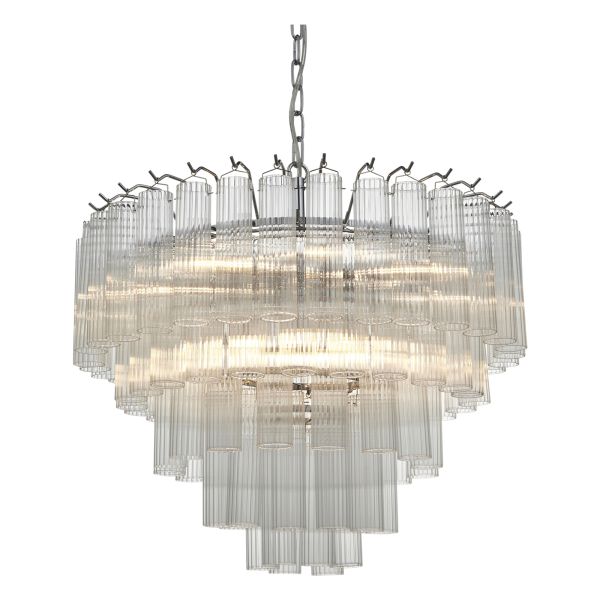 Люстра Endon 104090 Toulouse 12lt Pendant, Bright nickel plate & clear ribbed glass