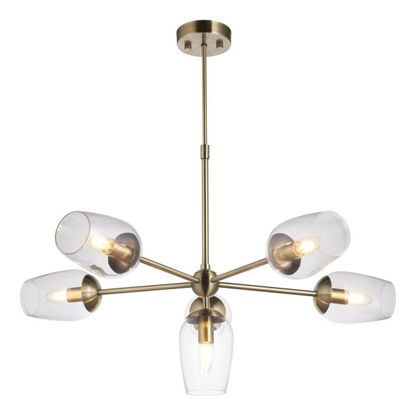 Люстра Endon 104094 Maeve 6lt Pendant, Antique brass plate & clear glass