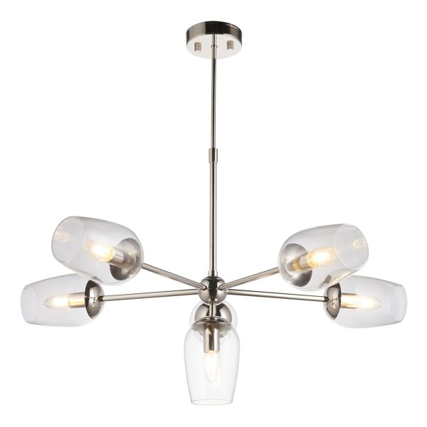 Люстра Endon 104095 Maeve 6lt Pendant, Bright nickel plate & clear glass