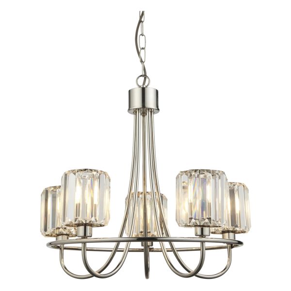 Люстра Endon 104108 Berenice 5lt Pendant, Bright nickel plate & clear glass