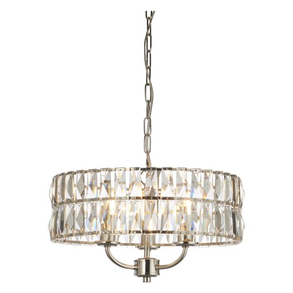 Люстра Endon 104466 Clifton 3lt Pendant, Bright nickel plate & clear crystal glass