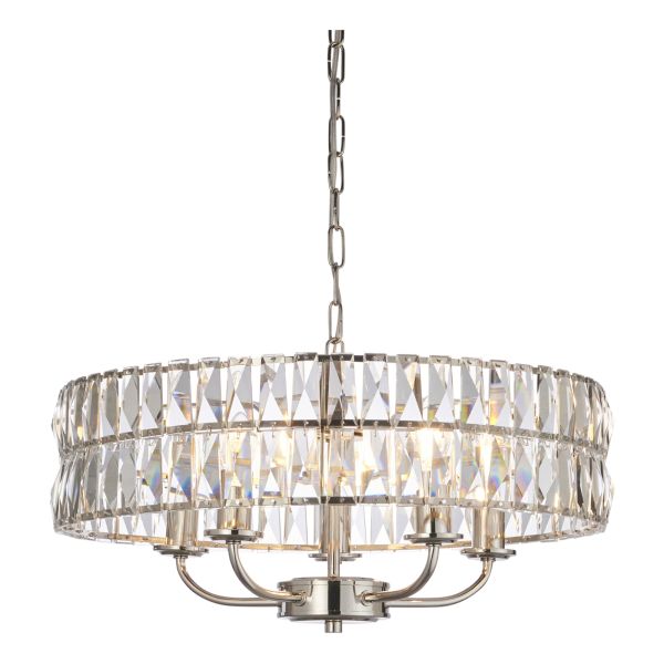 Люстра Endon 104467 Clifton 5lt Pendant, Bright nickel plate & clear crystal glass