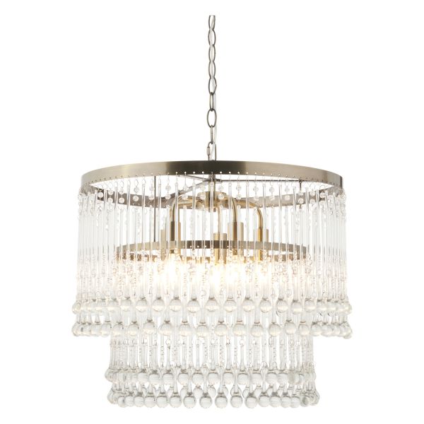 Люстра Endon 104504 Genevieve 5lt Pendant, Antique brass plate & clear crystal glass