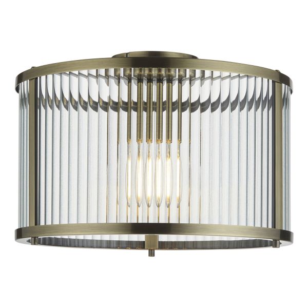 Люстра Endon 106265 Ridgeton Flush, Antique brass plate & clear ribbed glass
