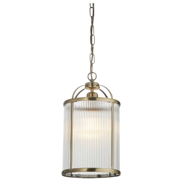 Люстра Endon 106710 Lambeth Ribbed Pendant, Antique brass plate & clear ribbed glass