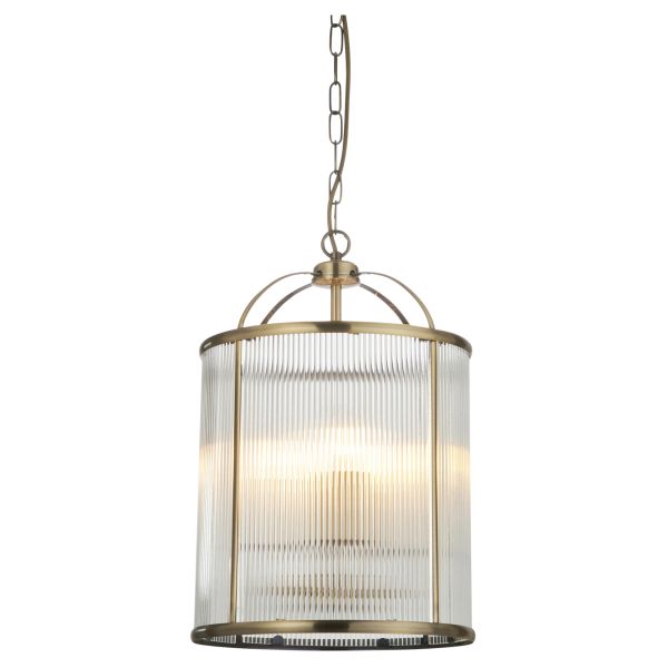 Люстра Endon 106711 Lambeth Ribbed 4lt Pendant, Antique brass plate & clear ribbed glass