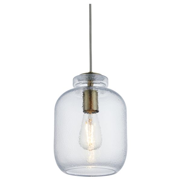 Подвесной светильник Endon 106923 Lyra Pendant, Clear textured glass & antique brass plate
