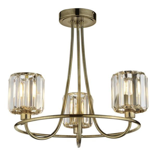 Люстра Endon 107801 Berenice 3lt Semi flush, Antique brass plate & clear glass