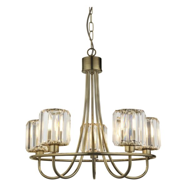 Люстра Endon 107802 Berenice 5lt Pendant, Antique brass plate & clear glass