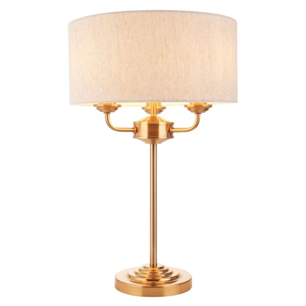 Настольная лампа Endon 110721 Highclere 3lt Table, Vintage brass finish & natural linen