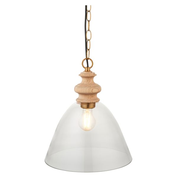 Підвісний світильник Endon 110825 Cotswold Pendant, Natural ash, brushed aged brass plate & clear glass