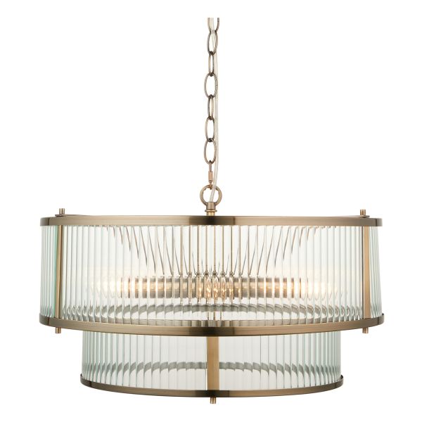 Люстра Endon 110944 Ridgeton 5lt Pendant, Antique brass plate & clear ribbed glass