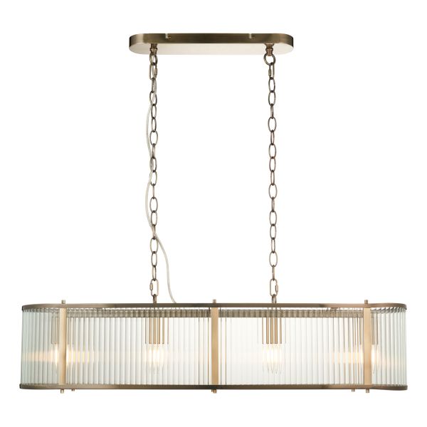 Люстра Endon 110945 Ridgeton 4lt Linear Pendant, Antique brass plate & clear ribbed glass