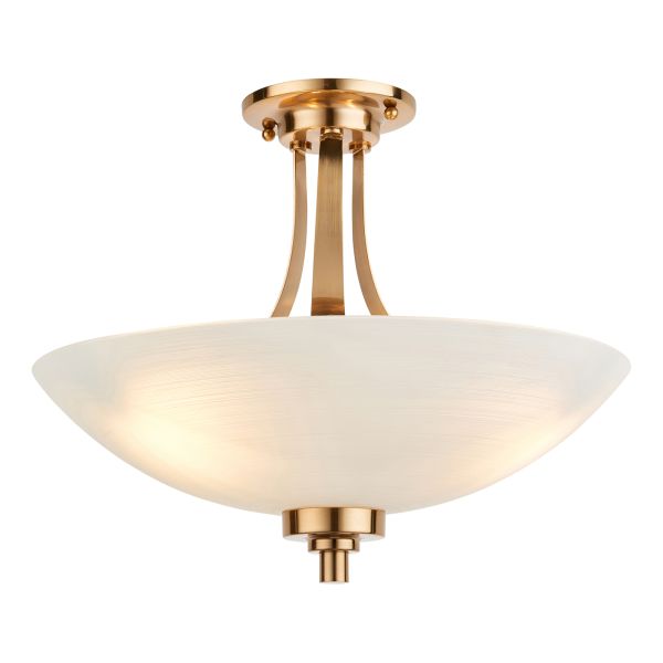 Люстра Endon 112438 Welles 3lt Semi Flush, Brushed aged brass plate & white glass