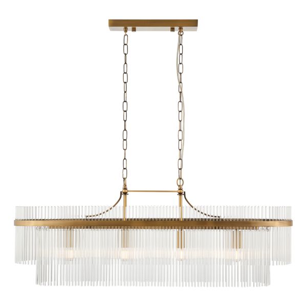 Люстра Endon 112573 Marietta 4lt Linear Pendant, Antique brass plate & clear glass