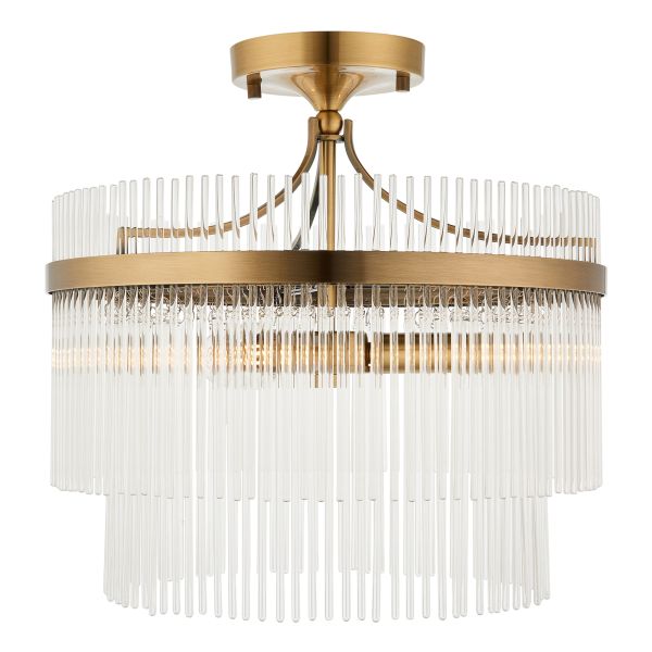 Люстра Endon 112575 Marietta 3lt Semi Flush, Antique brass plate & clear glass