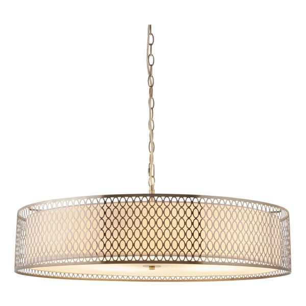 Люстра Endon 112758 Cordero 5lt Grand Pendant, Satin nickel plate, white fabric & frosted glass