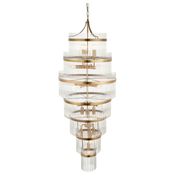 Люстра Endon 112793 Marietta Grand 21lt Tiered Pendant, Antique brass plate & clear glass