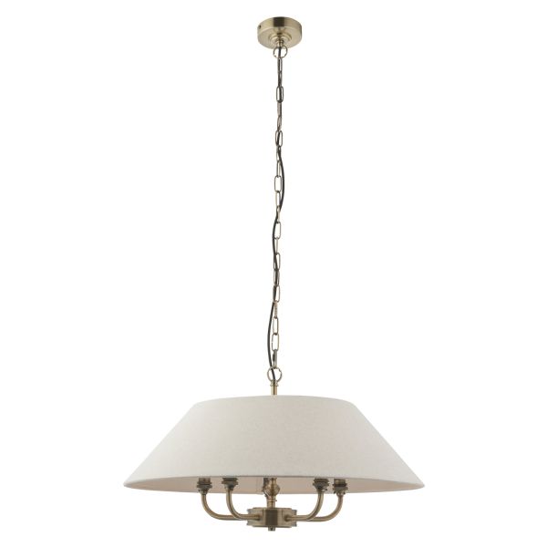 Люстра Endon 112956 Lille 5lt Pendant, Antique brass plate & natural faux linen