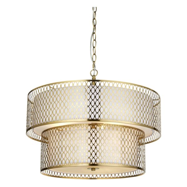 Люстра Endon 113420 Cordero 6lt Tiered Pendant, Gold effect plate, white fabric & frosted glass