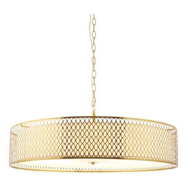 Люстра Endon 113421 Cordero 5lt Grand Pendant, Gold effect plate, white fabric & frosted glass