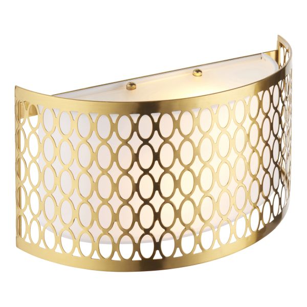 Бра Endon 113423 Cordero 2lt Wall, Gold effect plate, white fabric & frosted glass