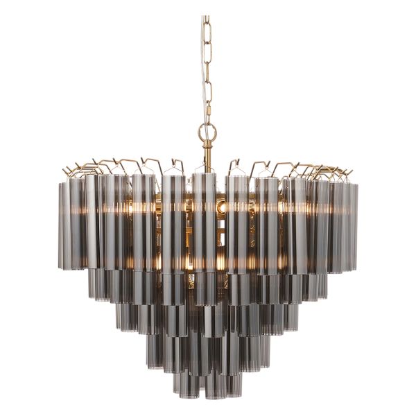 Люстра Endon 114197 Toulouse 12lt Pendant, Satin brass plate & smokey grey lustre glass