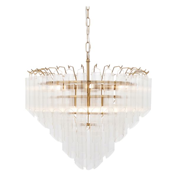 Люстра Endon 114198 Toulouse 12lt Pendant, Satin brass plate & clear ribbed glass