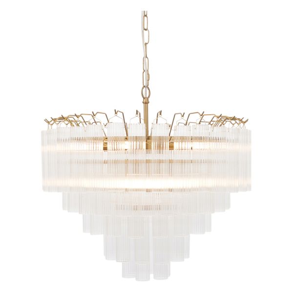 Люстра Endon 114199 Toulouse 12lt Pendant, Satin brass plate & clear ribbed glass