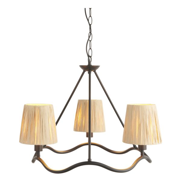 Люстра Endon 114212 Wriggle 3lt Pendant, Matt black & natural raffia