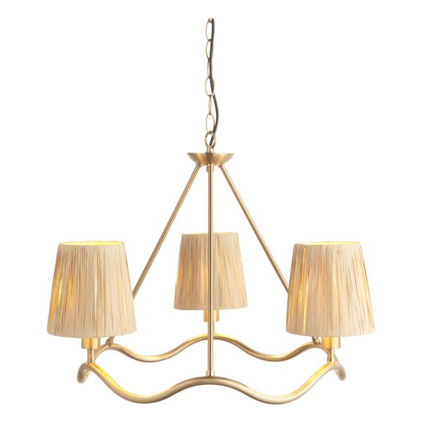 Люстра Endon 114213 Wriggle 3lt Pendant, Brushed aged brass plate & natural raffia