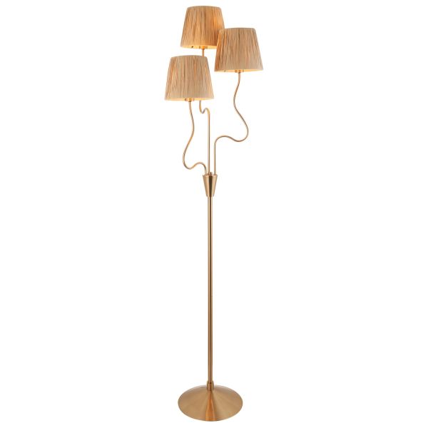Торшер Endon 114222 Wriggle 3lt Floor, Brushed aged brass plate & natural raffia