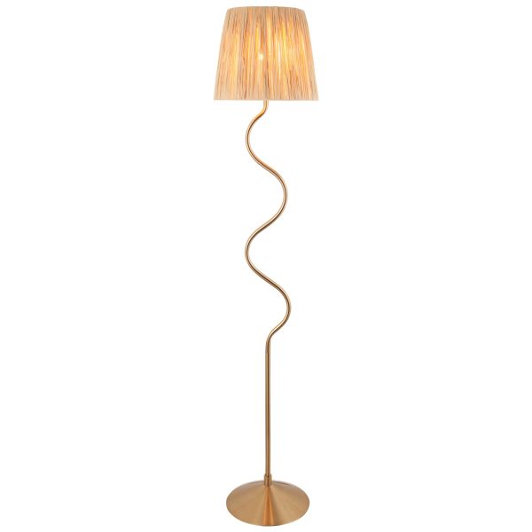 Торшер Endon 114224 Wriggle Floor, Brushed aged brass plate & natural raffia