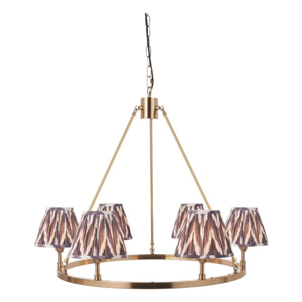 Люстра Endon 114509 Chester & Zigzag 16cm 6lt Pendant, Brushed aged brass plate & pearl grey fabric
