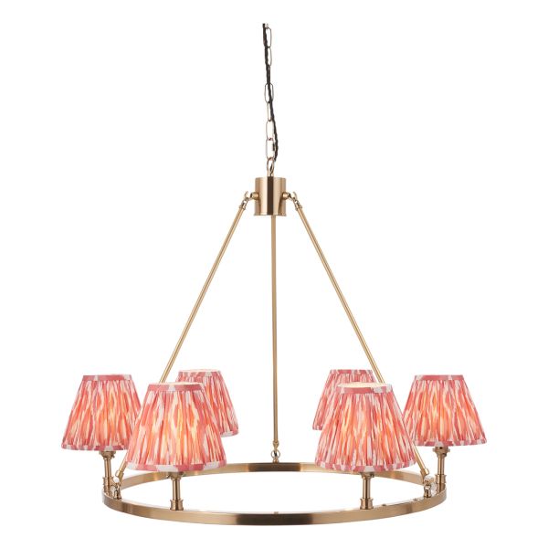 Люстра Endon 114510 Chester & Ikat 16cm 6lt Pendant, Brushed aged brass plate & coral pink fabric
