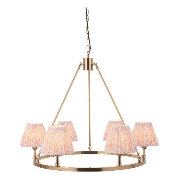 Люстра Endon 114514 Chester & Leaf 16cm 6lt Pendant, Brushed aged brass plate & peachy keen fabric