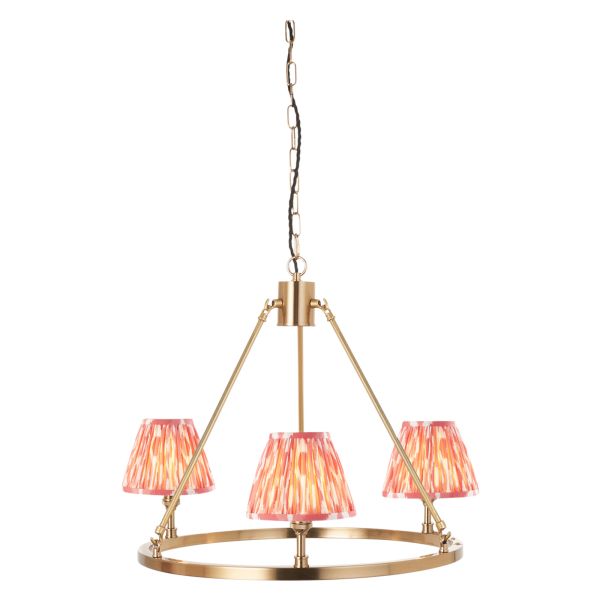 Люстра Endon 114529 Chester & Ikat 16cm 3lt Pendant, Brushed aged brass plate & coral pink fabric
